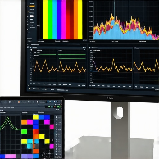 Professional monitor showing calibration data and color graphs.