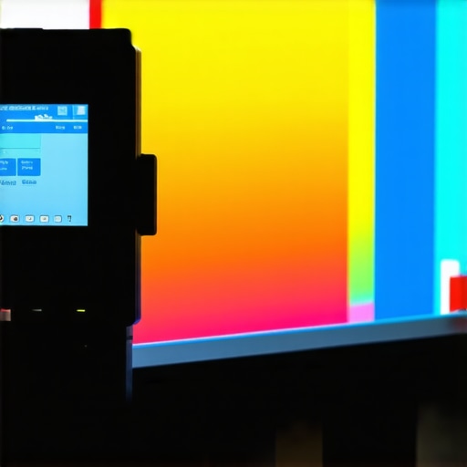 Spectral measurement device calibrating professional HDR monitor in studio setting.