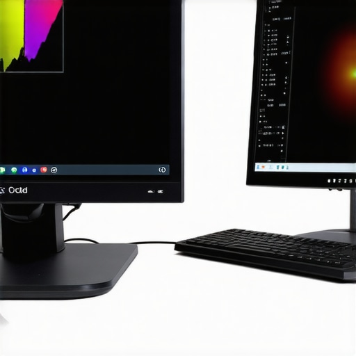 Technicians calibrating multiple professional monitors with advanced spectral sensors.