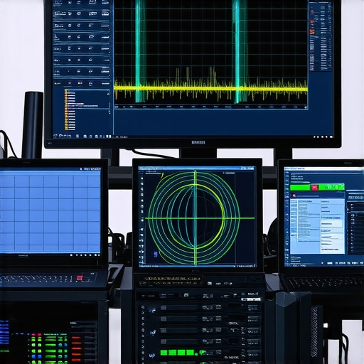 Spectral analysis tools and HDR monitor in a light-controlled room for precise calibration.