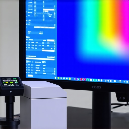 Spectrophotometer in Action on Professional Monitor Spectrophotometer calibrating a professional color-accurate monitor.