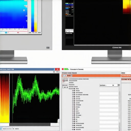 Spectroradiometer in Action Spectroradiometer device measuring spectral output of a professional monitor for calibration.