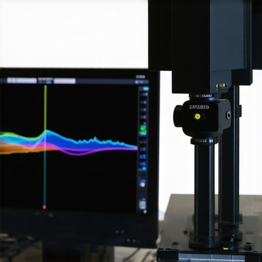 Spectroradiometer device analyzing spectral light emission from a high-end monitor during calibration