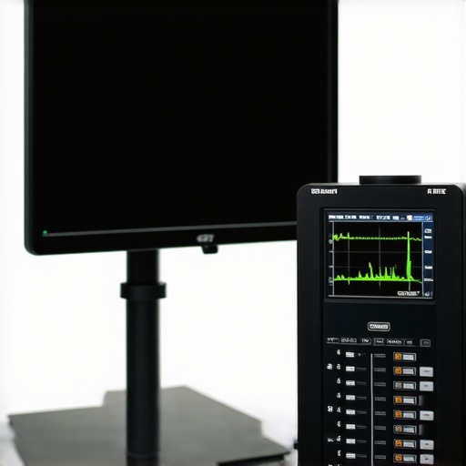 Advanced Display Calibration Setup Calibration instrument placed against a professional monitor in a dedicated environment.