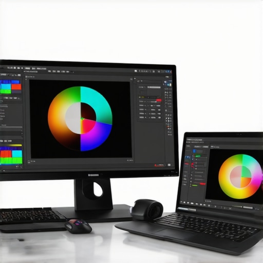 Close-up of a professional monitor showing color calibration software interface.