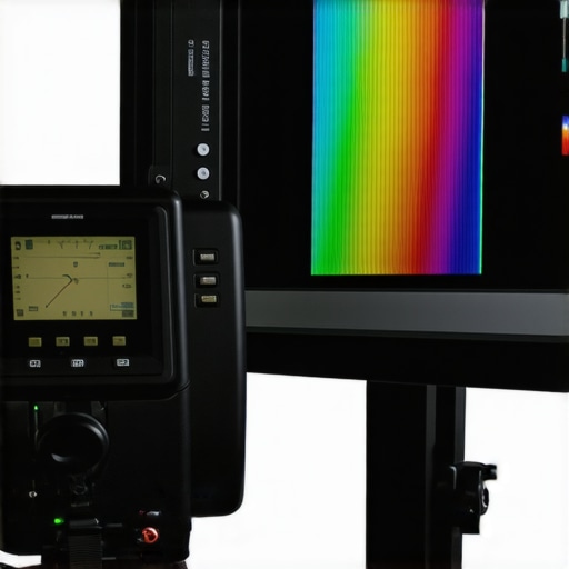 Expert Calibration Device in Studio Calibration device measuring professional display for color accuracy.