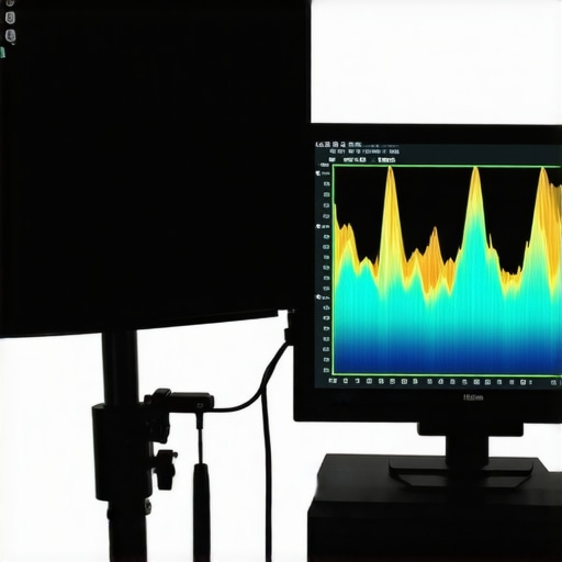 Precision HDR Calibration in Studio Professional monitor displaying HDR content with calibration equipment