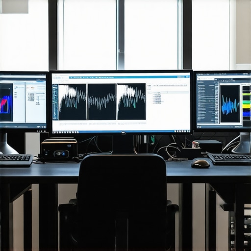 A technician calibrates professional monitors in a studio environment.