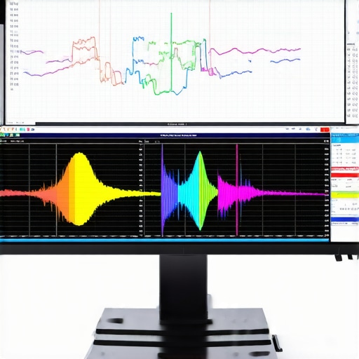 Technician calibrating a professional monitor using spectral analysis equipment