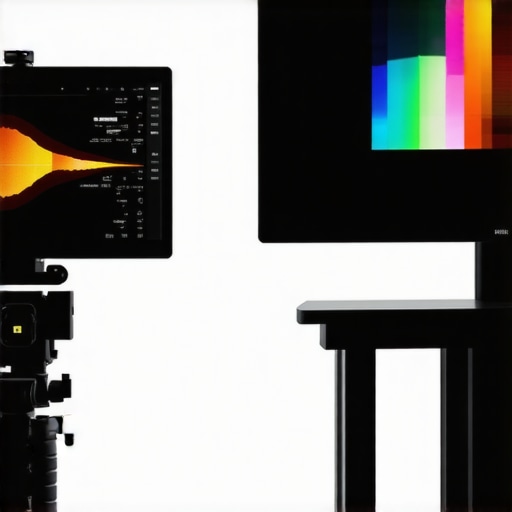 Close-up of HDR monitor alongside spectral analysis tools in a calibration lab